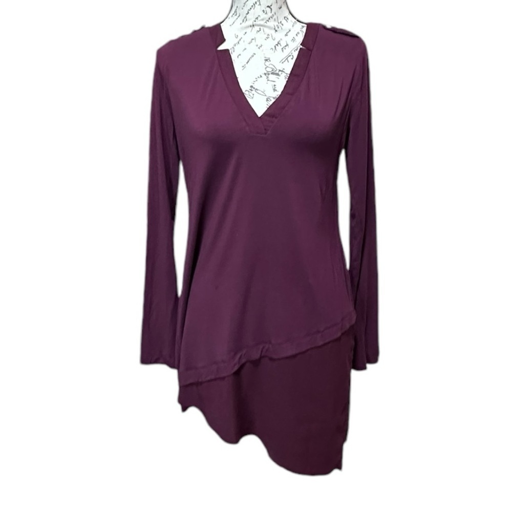 WHBM Burgundy Tunic Blouse With Layered Look Size Small